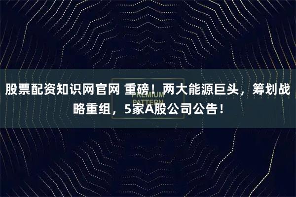 股票配资知识网官网 重磅！两大能源巨头，筹划战略重组，5家A股公司公告！